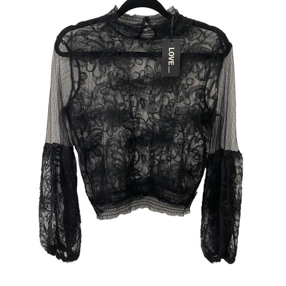 Sheer Goth Lace Mesh Crop Top Wednesday Addams NWT See Through love University L - Picture 2 of 7